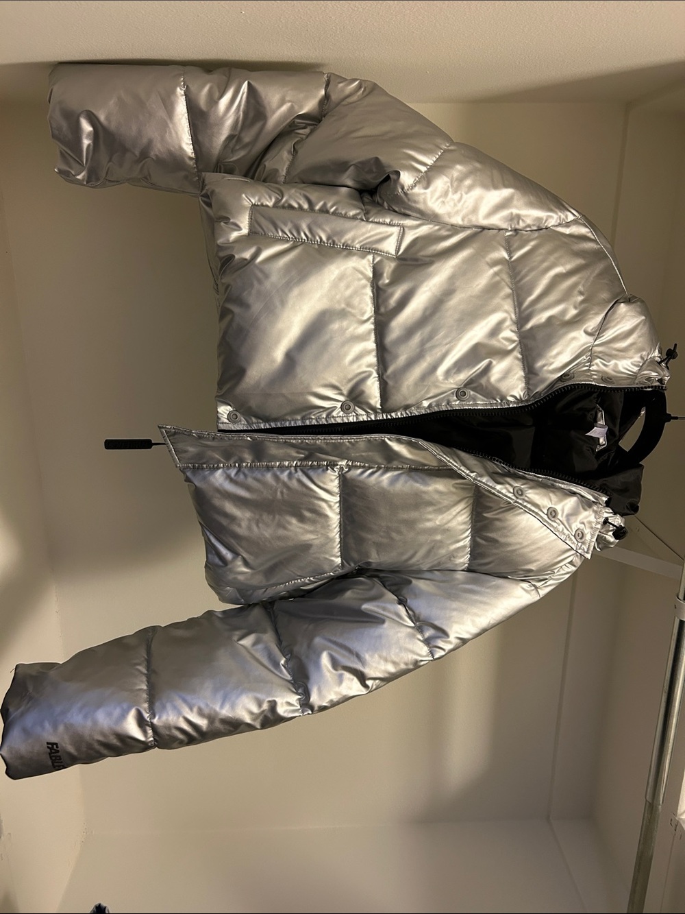 Fabletics Metallic Silver Puffer Jacket - Shiny Quilted Coat